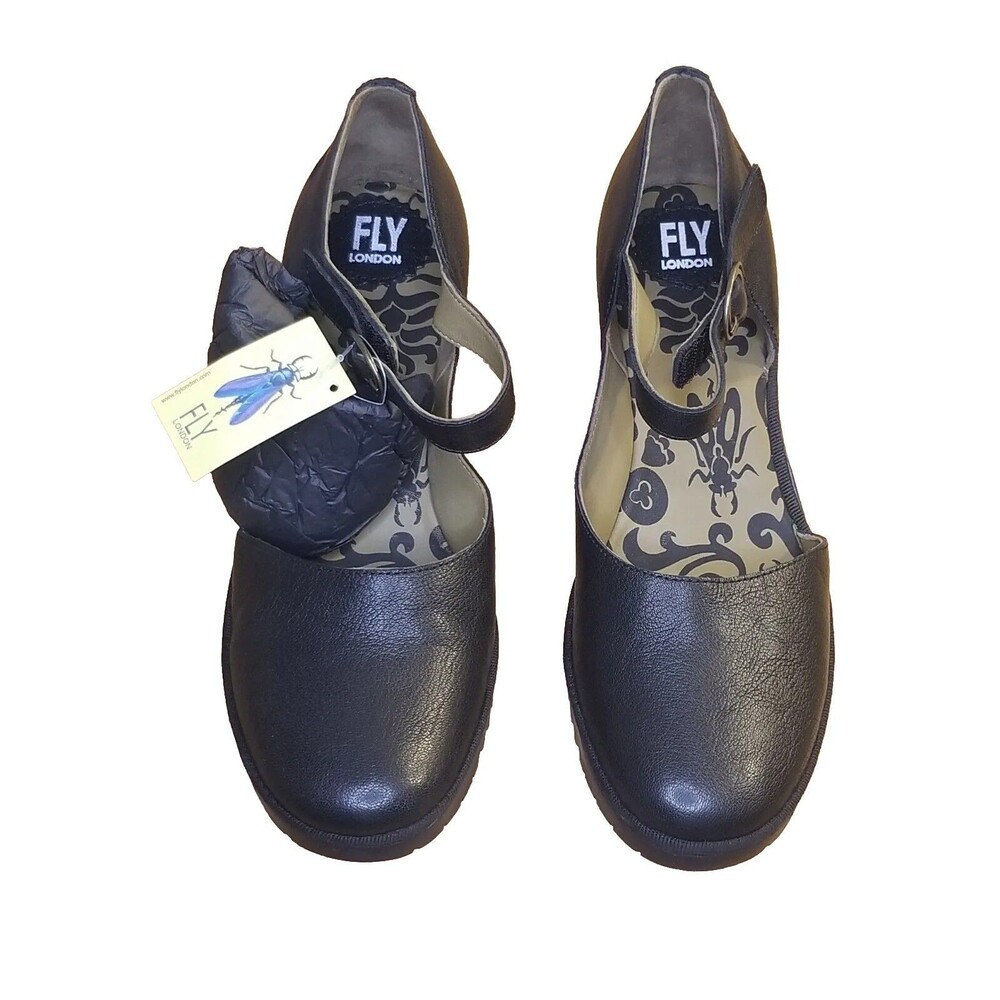 Fly London Wifo Women Size 42 Black Leather Mary Jane Pump Block Heel 501440000